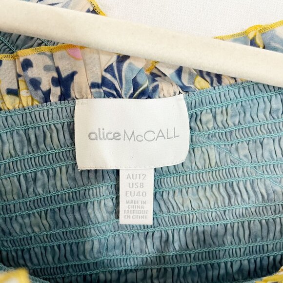 Alice McCall Love Shakin Top Blue Floral Off Shoulder Smocked Peasant Size US 8 - Picture 4 of 7